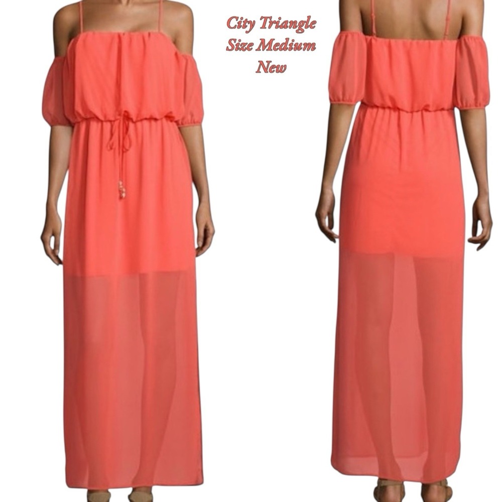 City Triangles women's M coral spaghetti straps maxi dress Off The Shoulder NEW